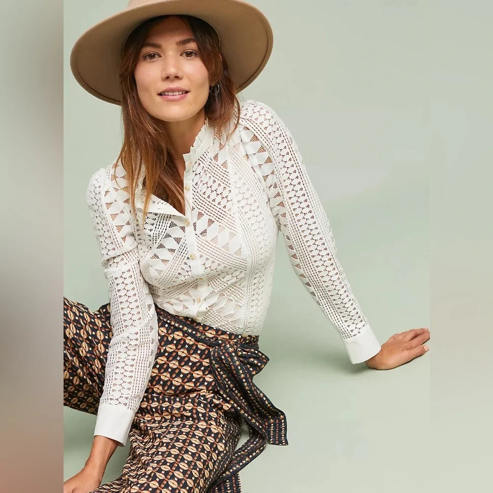 Anthropologie Meadow Rue Lace Button-Down Blouse | Size 6 - Picture 7 of 10